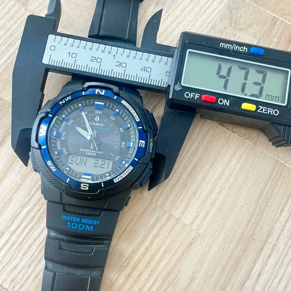 Casio mens analog digital blue black compass sport watch NEW BATTERY